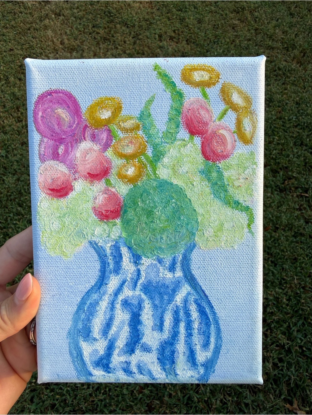 Oil pastel and water color floral original artwork 5x7